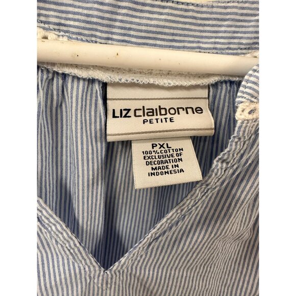 🍒 2/$20 🍒 Liz Claiborne Hi-Lo Blue and White Striped Cotton Tank sz PXL - Picture 4 of 6